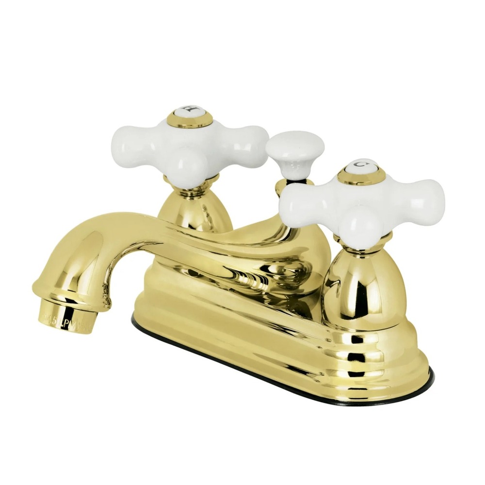 Kingston Brass KS3602PX Restoration 4in Centerset Faucet Polished Brass Cross